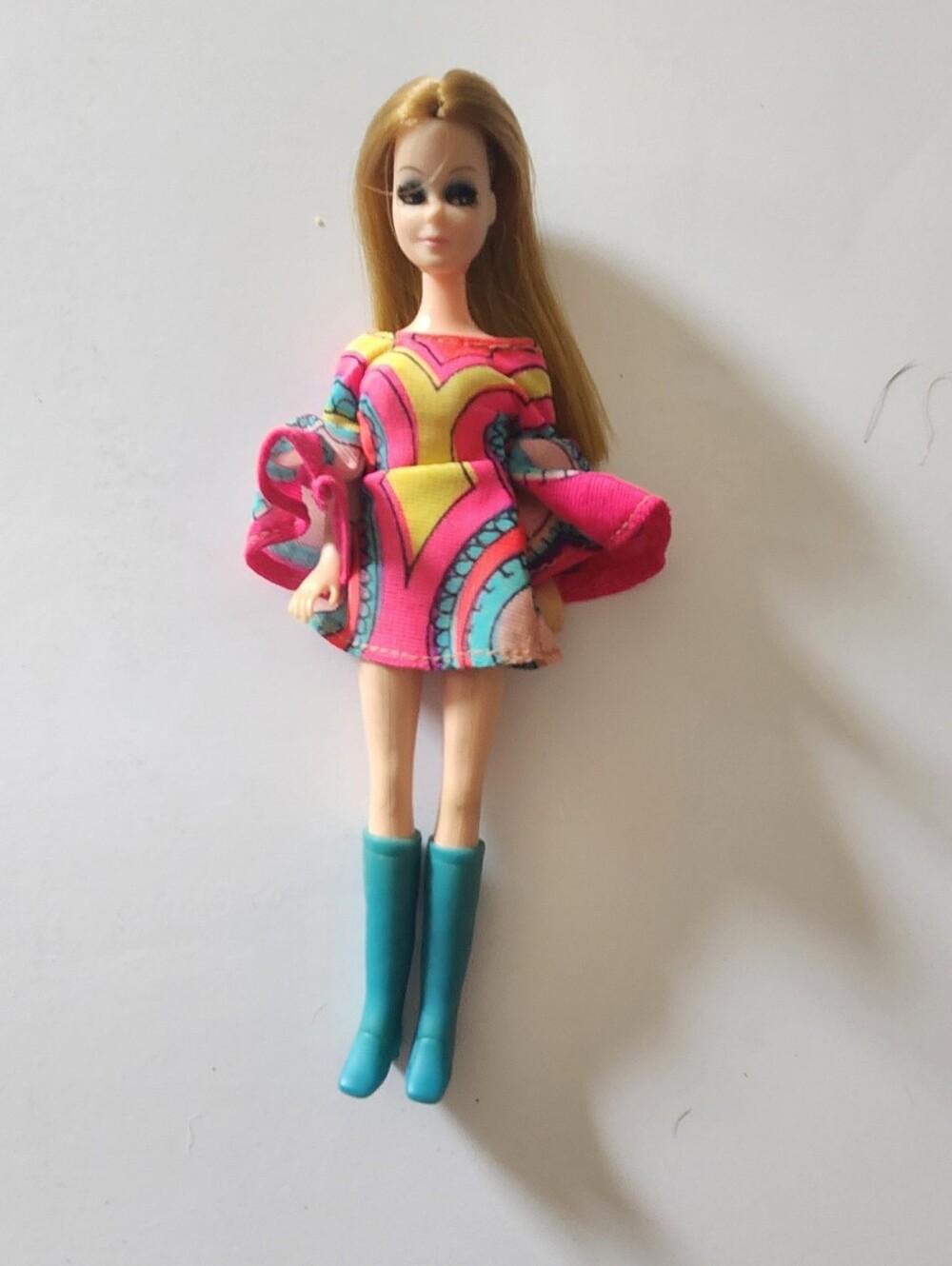 Vintage Dawn & Her Friends DAWN In GroovyBell Sleeved Mini Dress Blue GOGO Boots